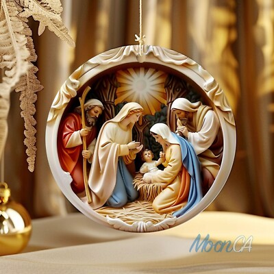Ornement De Noël Nativité Acrylique 2D - Décoration Sapin Artisanale, Motif Ange, Environ 8x6,9 Cm