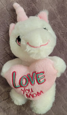 Dan Dee White w/Pink Unicorn Holding LOVE YOU MOM Heart 8" Plush Stuffed