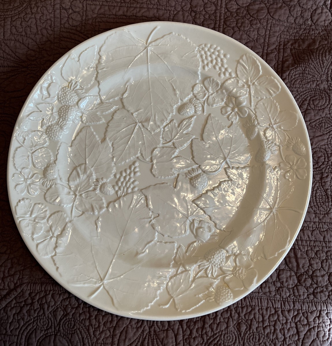 Italian Ceramic Serving Platter Large Tray White Vintage Plate Embossed  Design