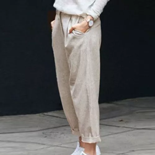 Ladies Lounge Elastic Waist Pants Women Beach Baggy Cropped Straight Loose Fit - Picture 7 of 23