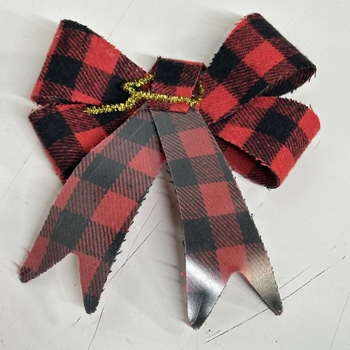 VTG Christmas Bows Buffalo Check Flannel Farmhouse Country Cottage SET OF 8 - Picture 3 of 6