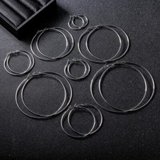 Big Round Hoop Earrings 316L Stainless Steel Women's Silver Jewellery 30mm-100mm