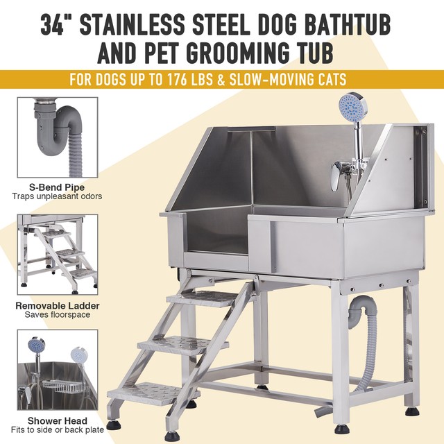 34" Dog Grooming Bath Tub 176lbs Load Capacity Strap Drainage