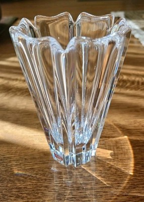 Orrefors Clear Lars Hellsten Corona Crystal Flower Vase 5.75 