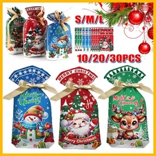 Christmas Gift Bags 40Pcs Santa Wrapping Gift Bag in 3 Sizes wirh Ties tags AN