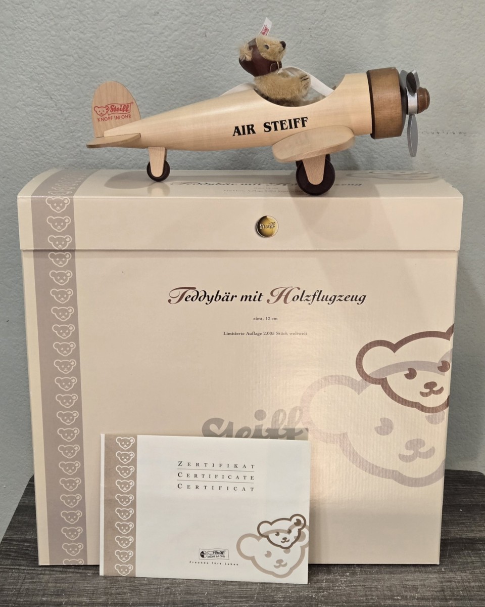 Air Steiff 2005 Mini Teddy Bear In Wooden Airplane Teddybar Mit