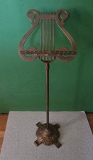 Vtg Brass Harp Music Stand Gold Metal Lyre Shaped Footed Telescoping 36"-49"