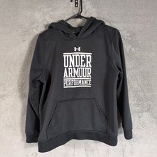 Under Armour Performance Hoodie Kids Youth XL Black Graphic Pullover Sweatshirt
