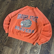 VTG 80s 90s Oregon State Beavers Sweatshirt Raglan Crewneck OSU Mascot L Orange