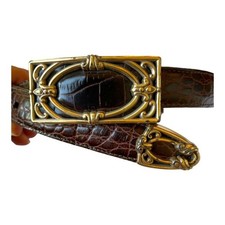 Brighton B3508 Brown M 30 Embossed Leather Belt With Ornate Silver Buckle  Tip