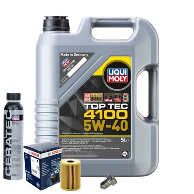 Motoröl 5W40 LIQUI MOLY Top Tec 4100 5L+BOSCH Ölfilter+Cera Tec+Ölablassschraube
