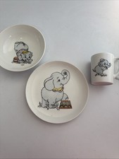 Vintage Elephant Childs Dish Set,mug, bowl, plate. by M.E.Willis
