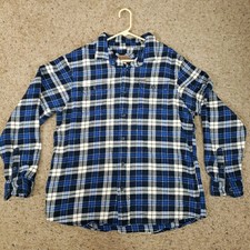 Orvis Flannel Shirt Mens XL Button Down Blue Plaid Long Sleeve -side pockets