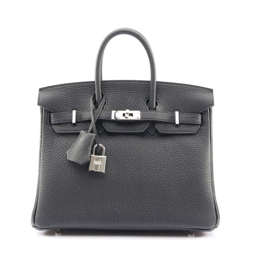 HERMES Birkin 25 Handbag Black Togo Leather G Stamp Silver Hardware