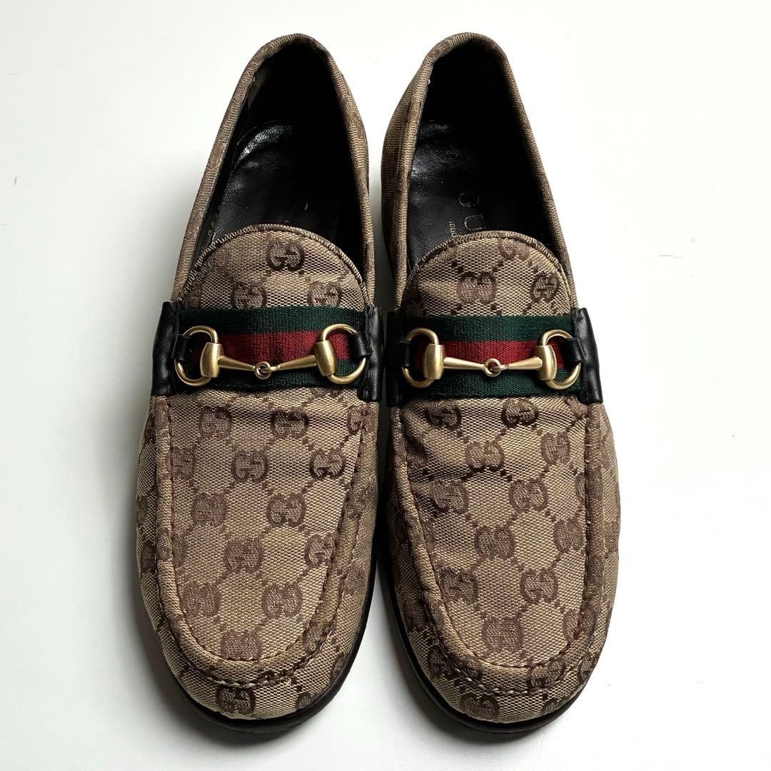 GUCCI 1100249/8 GG Canvas Leather Bit Loafers Beige EU42.5 US9 Men From Japan thumbnail 13