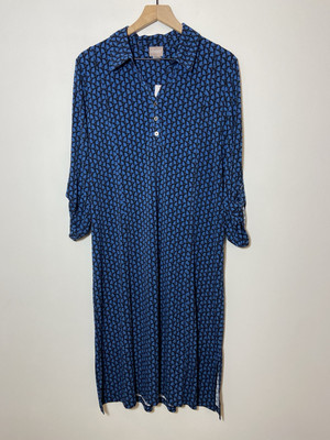 Chico's Blue Geometric Print Midi Jersey Shirt Dress size 2 NWT | eBay