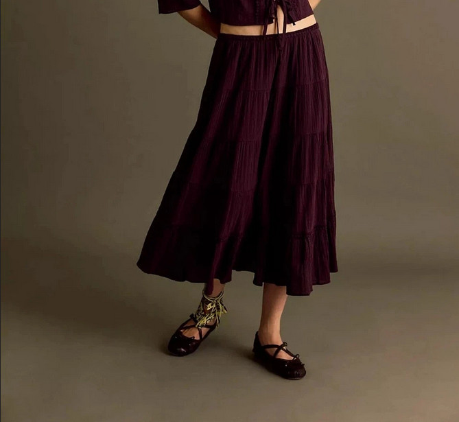 Free People Bright Side Midi Skirt High-rise Tiered Pullover Plum Lace New XS