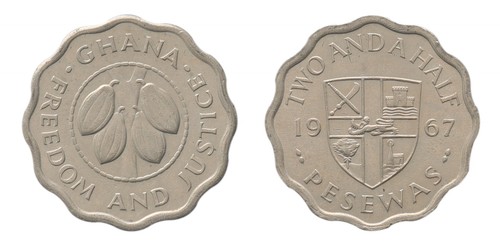 Ghana 2 1/2 Pesewas, 1967, KM #14, XF-Extremely Fine