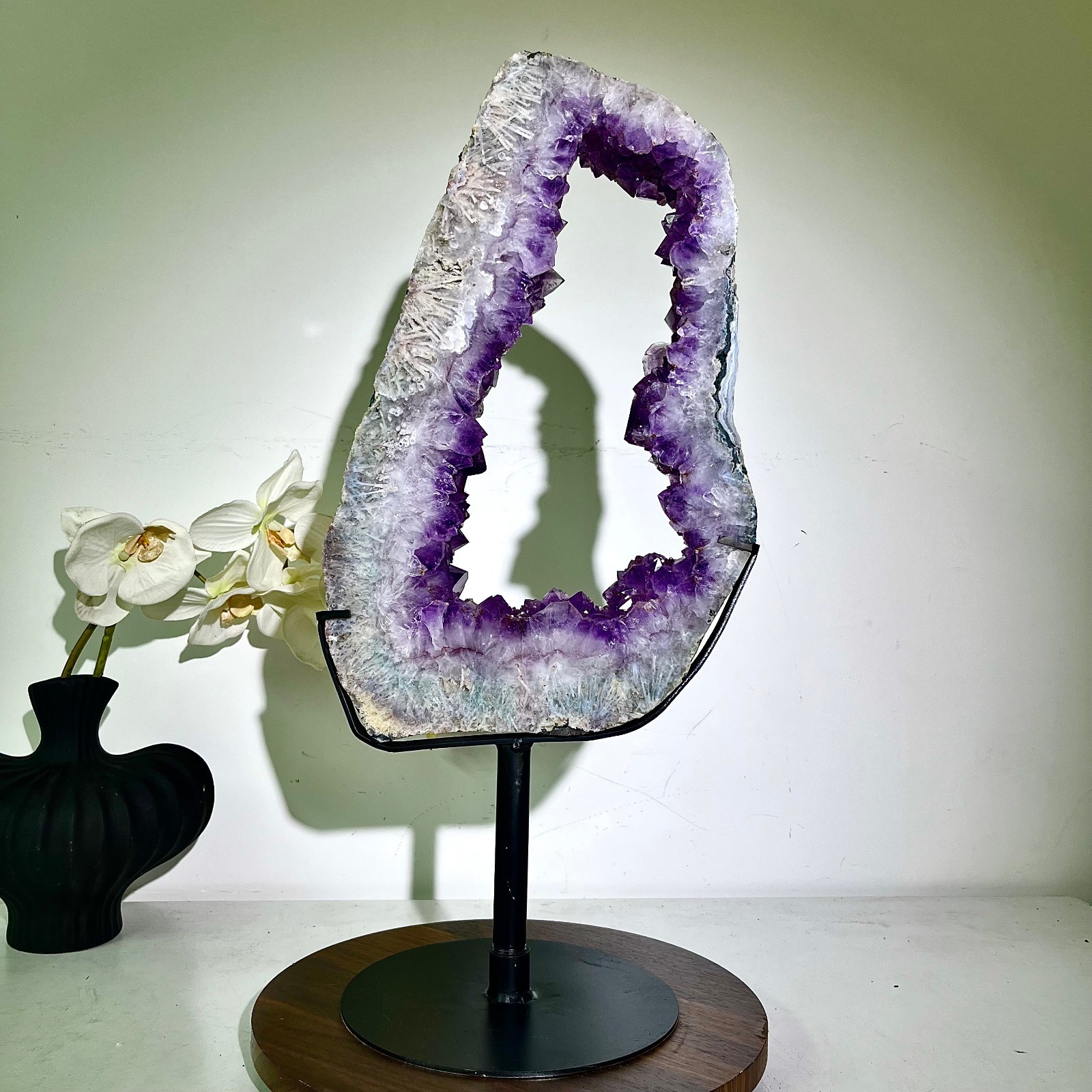 11.22LB Natural Amethyst Cave Crystal Slice Crescent shaped Hand Cut Repai