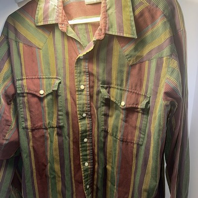 PLAINSMAN Mens Western Shirt Pearl Snap Cowboy Long Sleeve Size XL