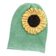 Handmade Girls Baby Green Sunflower Crochet Hat