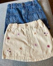 OshKosh B'gosh Girls Lot 2 Skirts Denim Floral Embroidered A-Line Short 5 4T