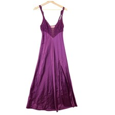 Vintage Victoria  s Secret Gold Label Purple Slip Gown Lace Maxi Dress Satin S