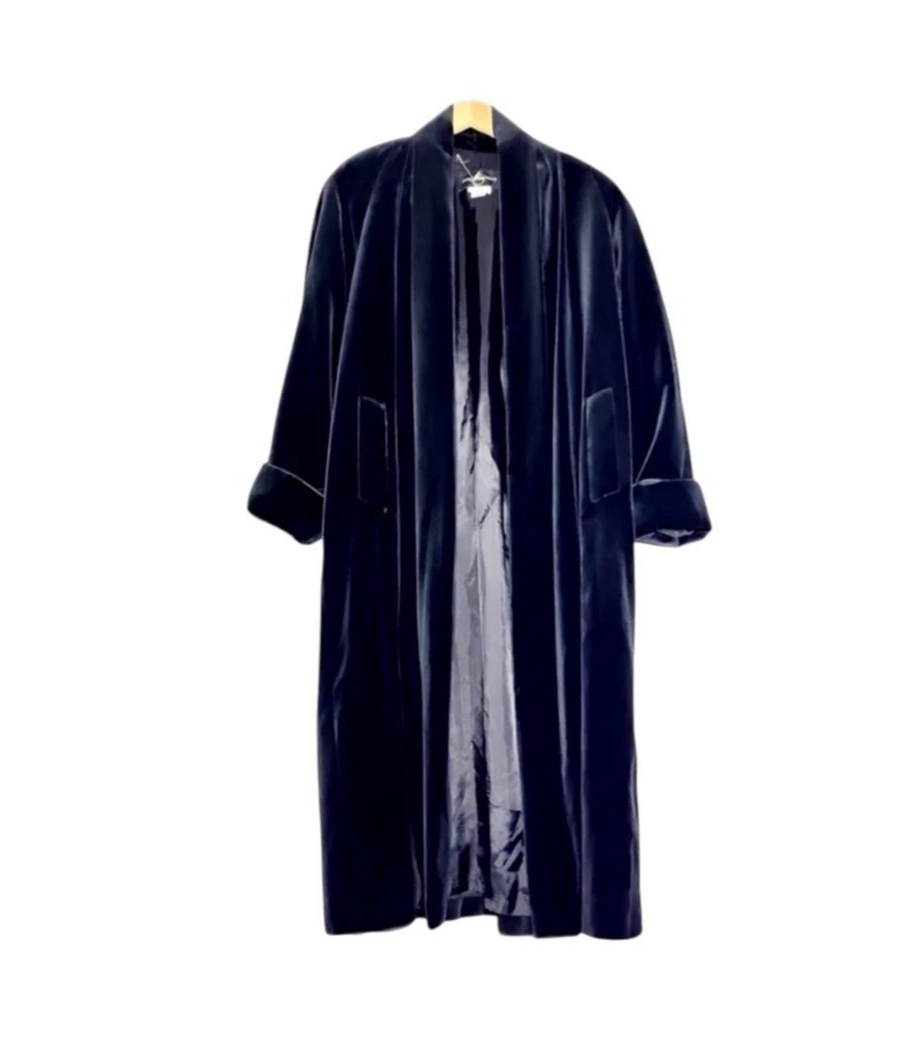 Vintage Velvet Maxi Open Front Opera Jacket Gothic Oversized Pockets Long Line - Image 2 of 4