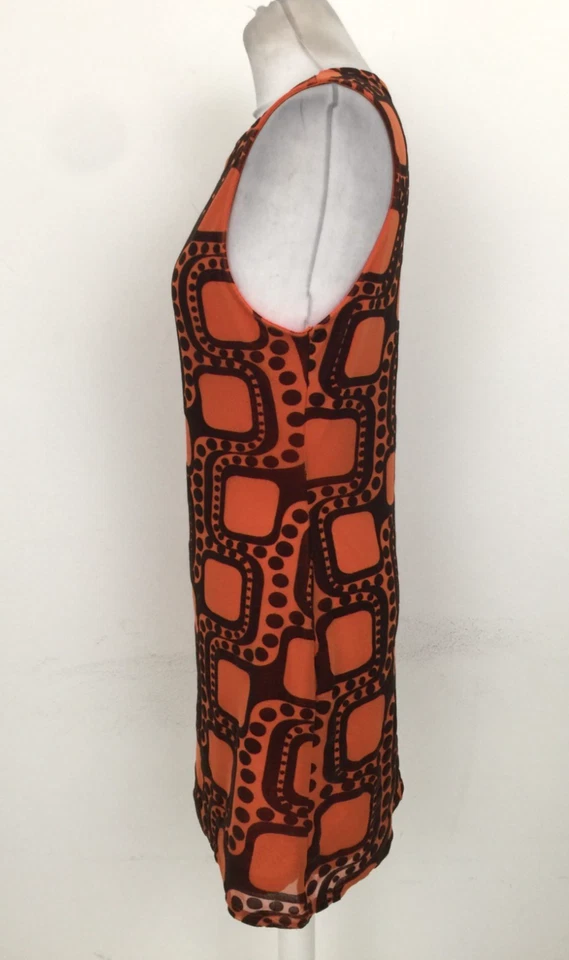 Vestido para mujer Urban Outfitters talla L negro naranja retro flocado cambio usado F1 Foto 3 de 4