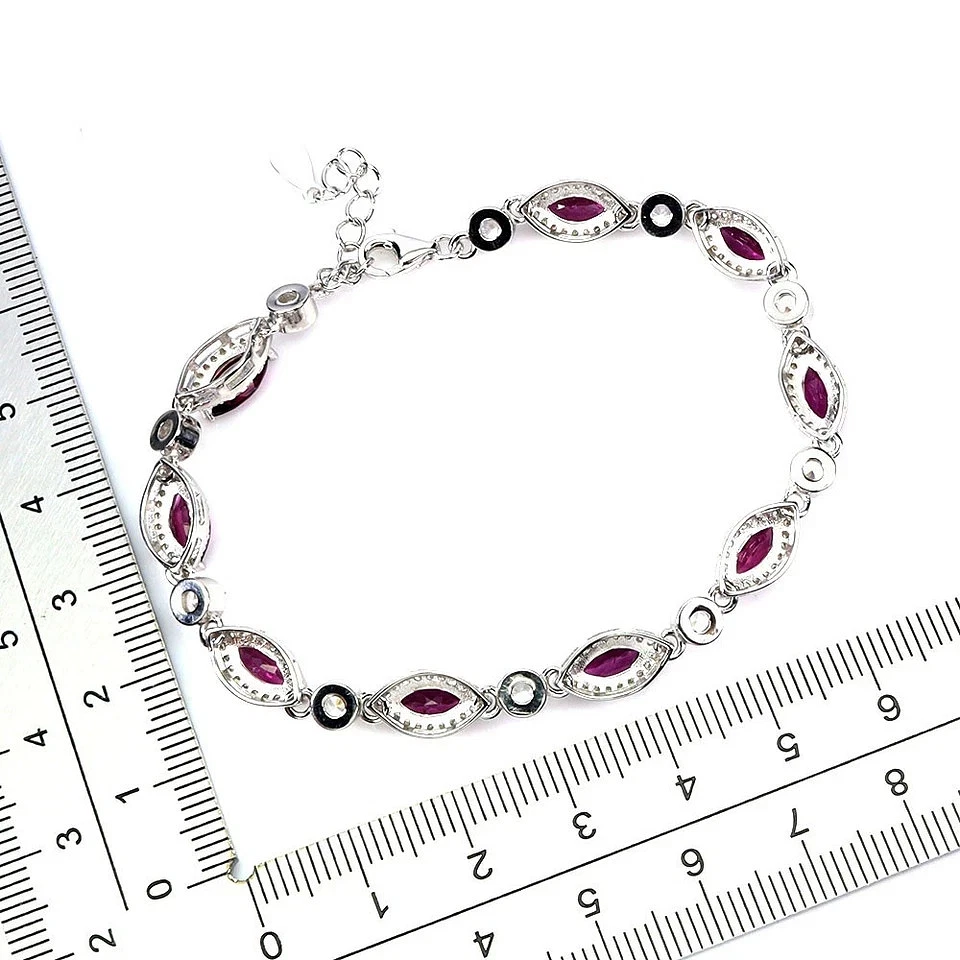 PULSERA GRANATE RODOLITA NATURAL BLANCA CIRCONITA CÚBICA PLATA DE LEY 925 14K WGP 7 PULGADAS Foto 3 de 3