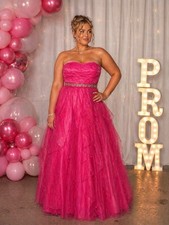 Hailey Logan Adrianna Papell Rhinestone Beaded  Prom Dress Pink Ball Formal 18