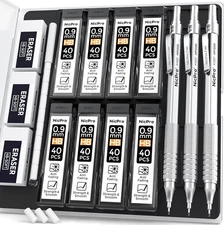 Nicpro 0.9 mm Metal Mechanical Pencil Set with Case, with 3PCS MP1000 0.9mm Draf