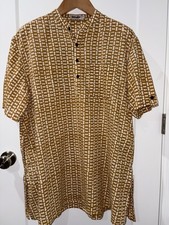 Fabindia Cotton Kurta Tunic Shirt Mens 44 Brown Cream Mandarin