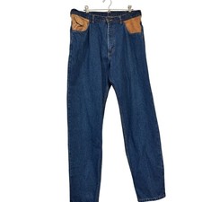 Vintage Outback Collection Leather Trim Denim Jeans Mens 36x34 Made in USA 3050