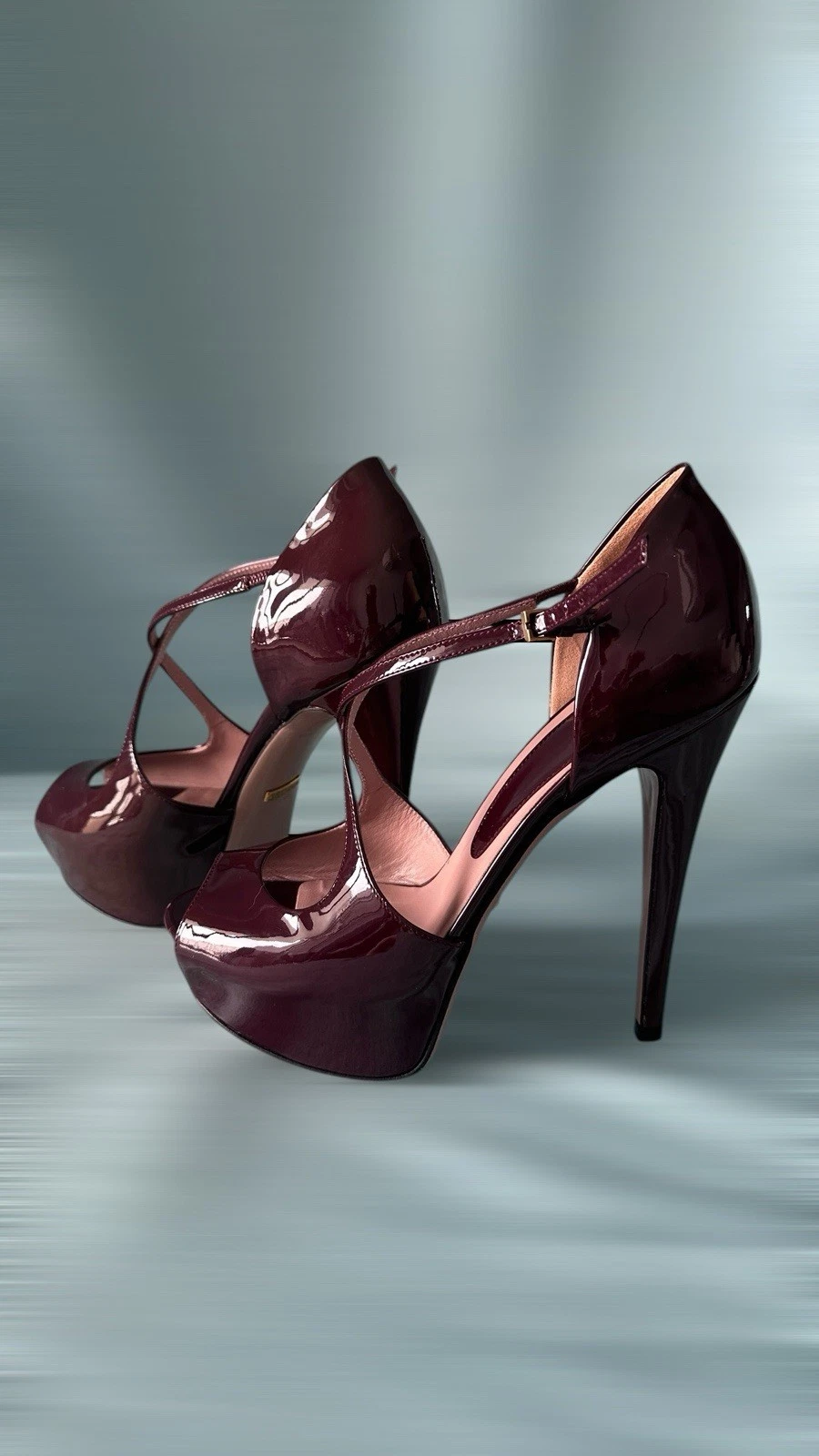 Gucci Auth 8,5 US 38,5 EU cuir verni bordeaux lili bout ouvert escarpins talons chaussures