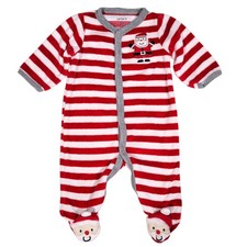 Carters Santa Claus Pajamas Boys Sz NB Red White Striped 1 Pc Fleece Christmas