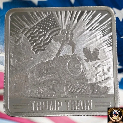 Trump 1 Oz .999 Square 2024 Trump Train Silver Bar Uncirculated  45/47 Fast Ship