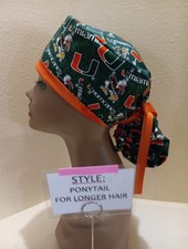 Miami Hurricanes University tossed Women's Ponytail Surgical Scrub Hat/Cap