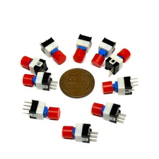 10 x RED Cap Push Button Latching Tactile Switch 7 x 7mm lock Button 3-Pin B10