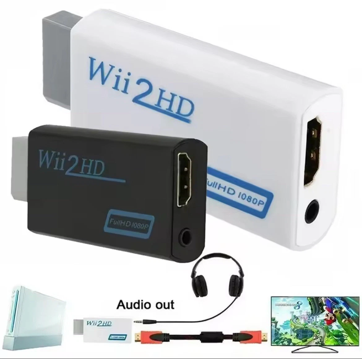 Wii zu HDMI Adapter Konverter Wii2HDMI mit 3,5 mm Audio Video 1080P HD Ausgang UK