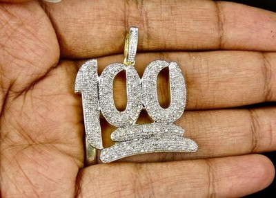 3ct Round Lab Created Diamond 100 Counting Number Pendant 14k Yellow Gold Plated