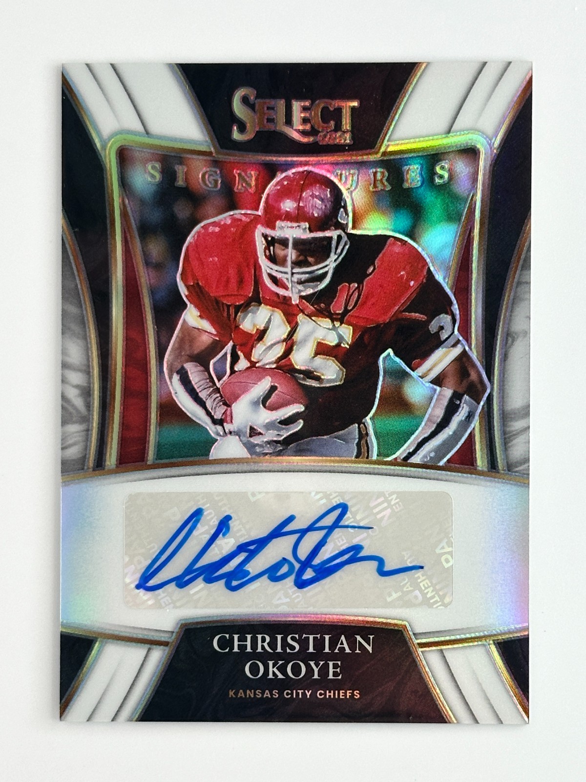 Christian Okoye #SSP-COK Football Cards 2021 Panini Select Signatures Select trading card — raw and PSA graded price guide