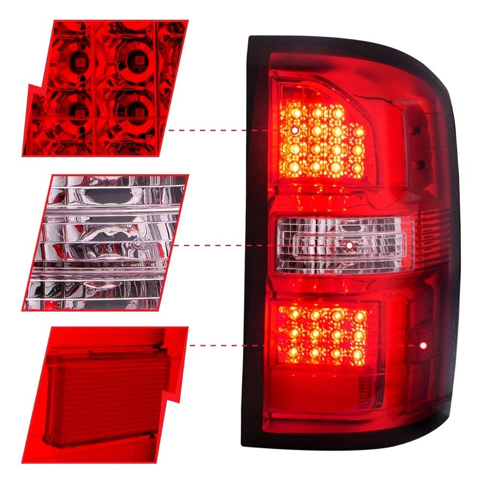 For GMC Sierra 2500 HD 14-19 Driver & Passenger Side Chrome/Red LED Tail Lights Foto 3 de 4