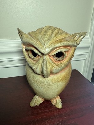 Signed Peter Rose Studio Pottery Owl Figurine Hollow Eyes Art Pottery 7 