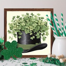 Lucky Irish Decor Wooden Plaque Leprechaun Hat Shamrock Art For St Patricks Day