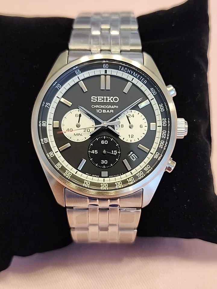 Cronógrafo Seiko Reverse Panda Nuevo - Juego Completo - Acero Inoxidable - 10 Bar Foto 2 de 4