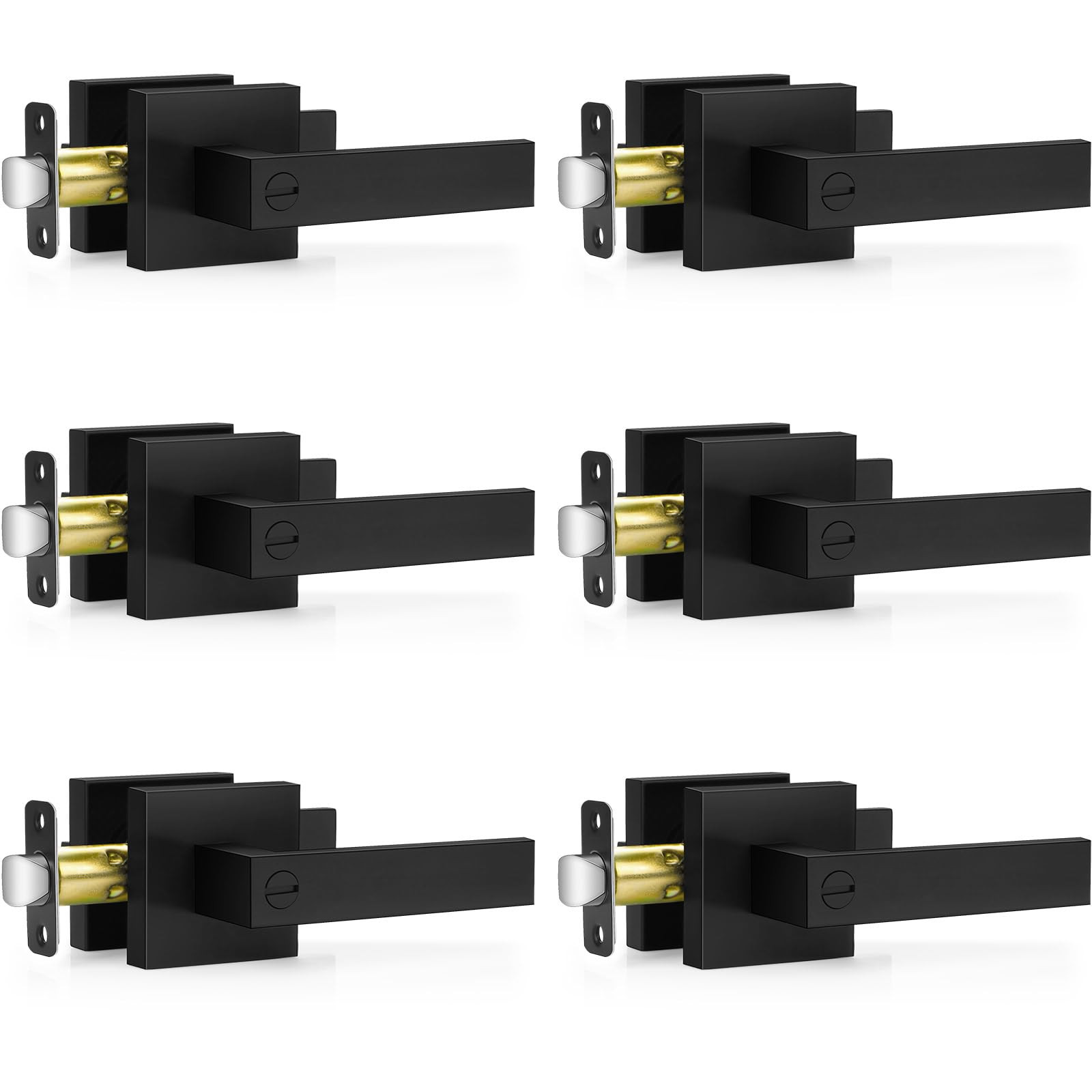 Plustool 6 Pack Matte Black Door Handles, Keyless Interior Door Knobs, Privac...
