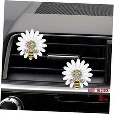 Craedli 2PCS Bling Daisy Flower Air Vent Clips, Crystal Rhinestone Flower White