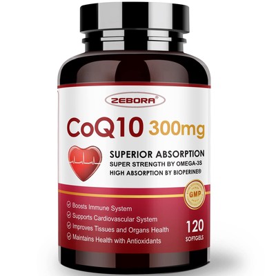 CoQ10300mgSoftgels with PQQ, BioPerine & Omega3, 120 Servings Coenzyme Q10 Ub...