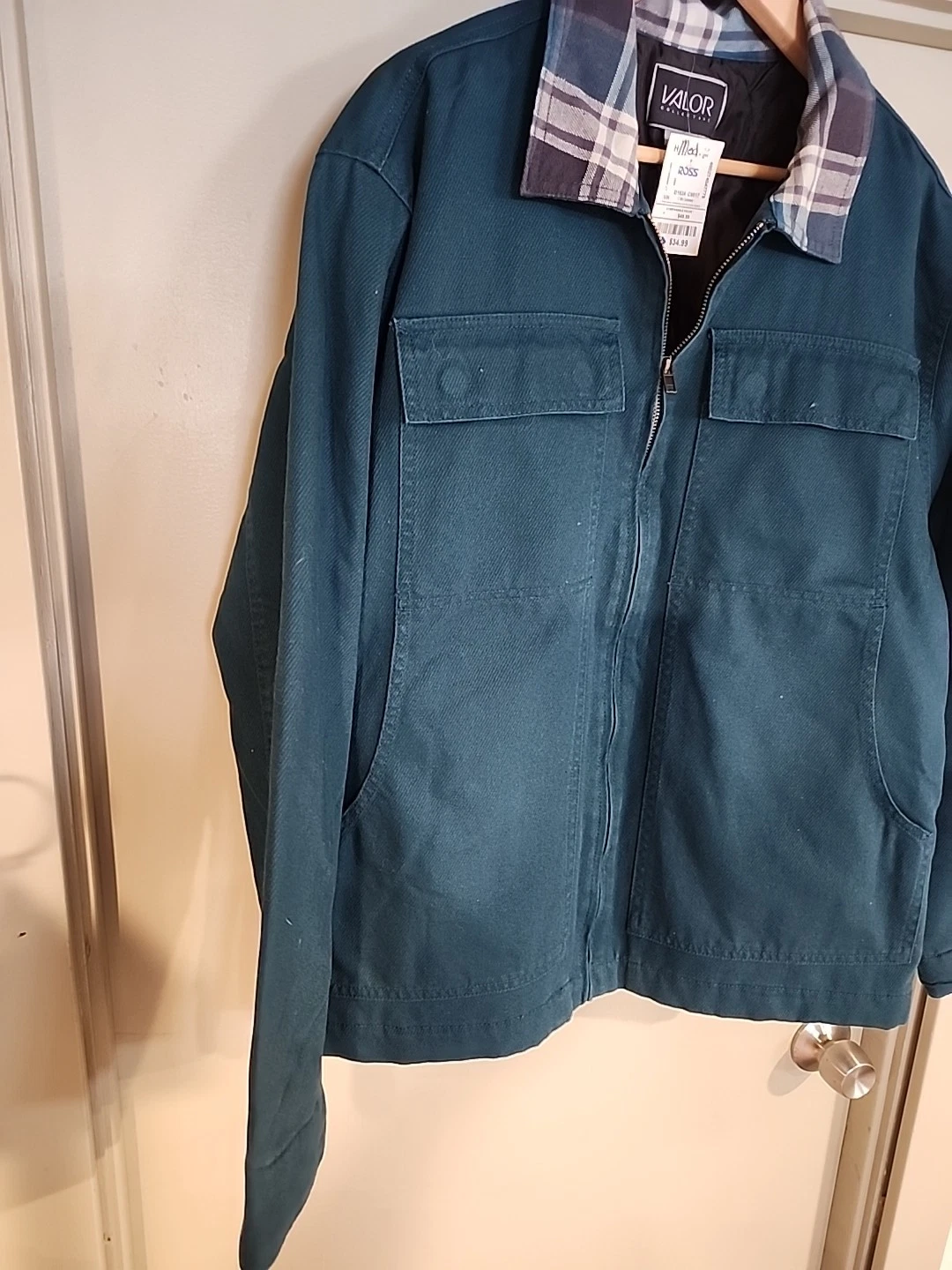 Valor Mens Utility Jacket Size Medium Calvary Twill Coat Flannel Collar Green image 4